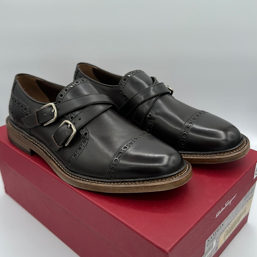 Salvatore Ferragamo Tramezza Samson Cap Toe Oxford Black Leather Dress Shoes 6.5 - Picture 1 of 11